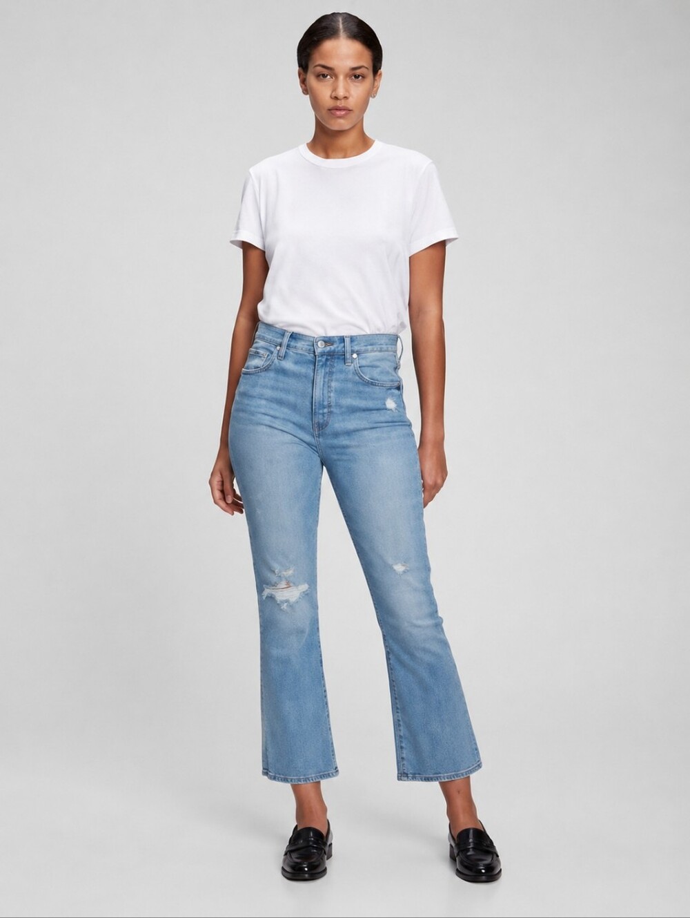 ❤️ GAP HIGH RISE KICK CROP JEANS, DISTRESSED, RAW HEM, 14 (32)